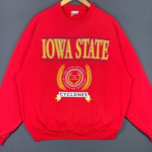 Vintage 90s Iowa State Cyclones Red Crewneck Sweater NCAA Collegiate Hanes 2XL